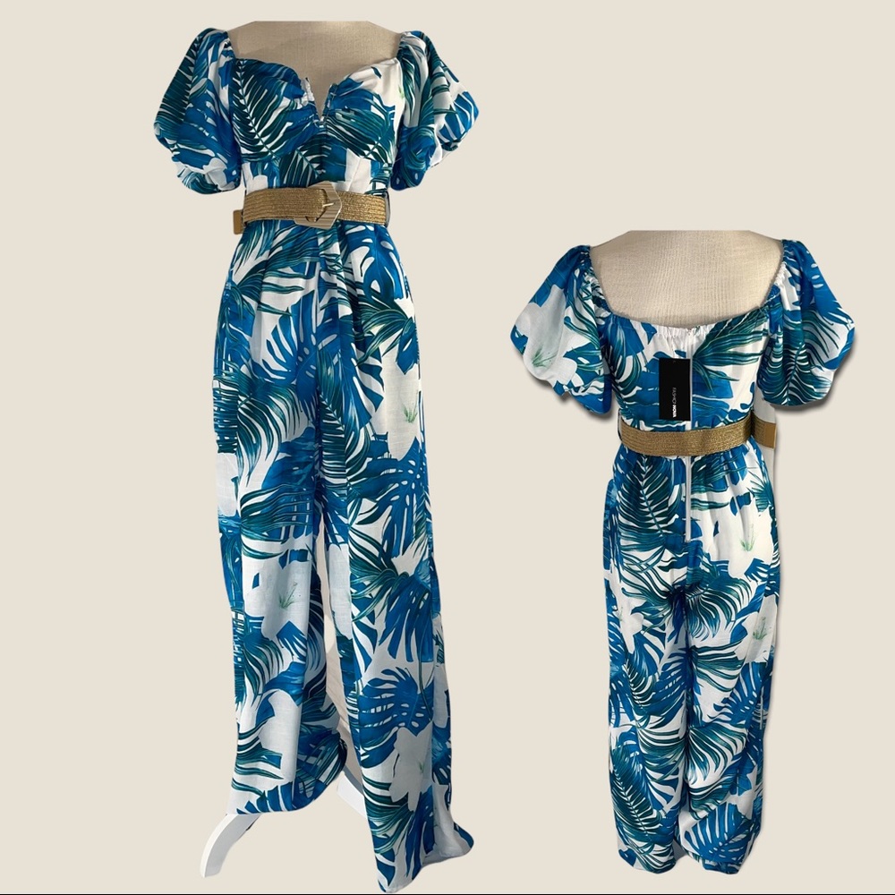 TROPICAL Pant Jumpsuit & Weaved Belt - NWT!! - Size M